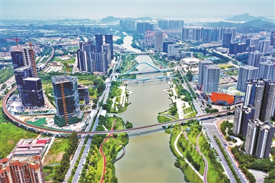 從高空俯瞰南沙區(qū)“城市客廳”——蕉門河碧道。 