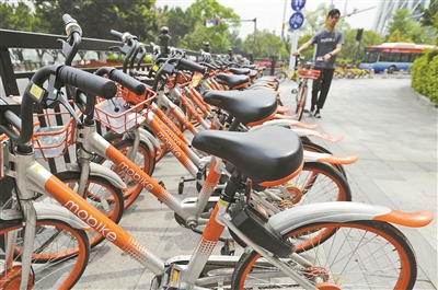 海珠區(qū)街頭的一處共享單車停放點(diǎn)。