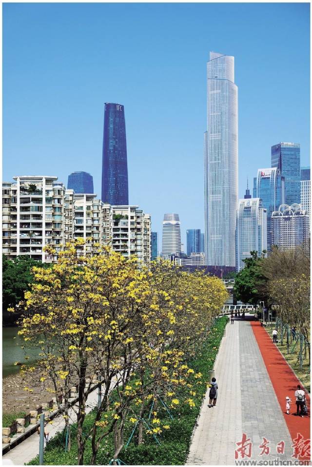 廣州聚焦保藍(lán)天、護(hù)碧水、守凈土。磨碟沙公園內(nèi)，市民散步運(yùn)動(dòng)享受陽(yáng)光。