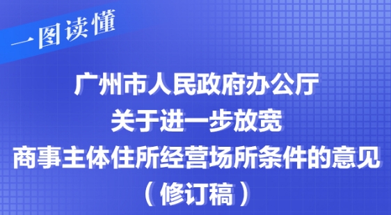 【一圖讀懂】廣州市人民政府辦公廳關(guān)于進(jìn)一步放寬商事主體住所經(jīng)營(yíng)場(chǎng)所條件的意見(jiàn)（修訂稿）